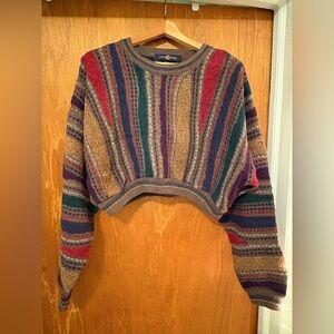 Cotton Traders Vintage Multicolor Striped Women's Cropped Sweater